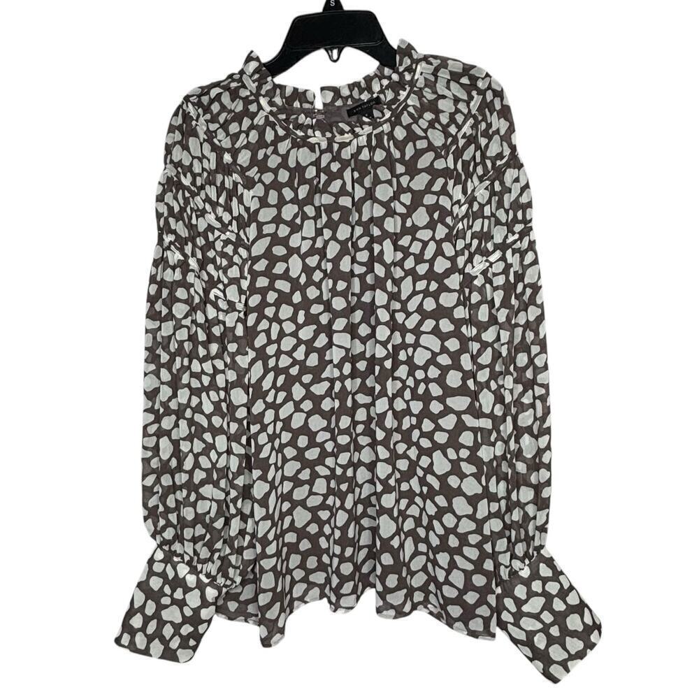 Ann Taylor Girly Romantic High Ruffle Neck Long Sleeve Flowy Blouse Size Medium